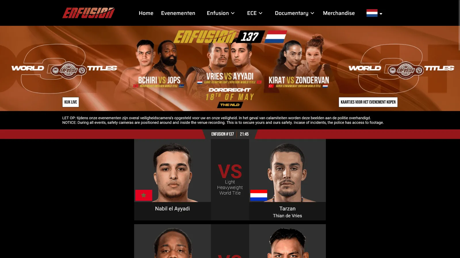 Screenshot van een evenement pagina