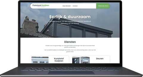 Website van Platteland Kozijnen op een laptop