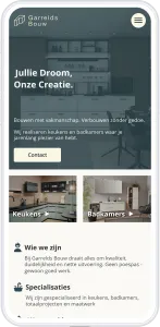 Screenshot website Garrelds Bouw op een telefoon