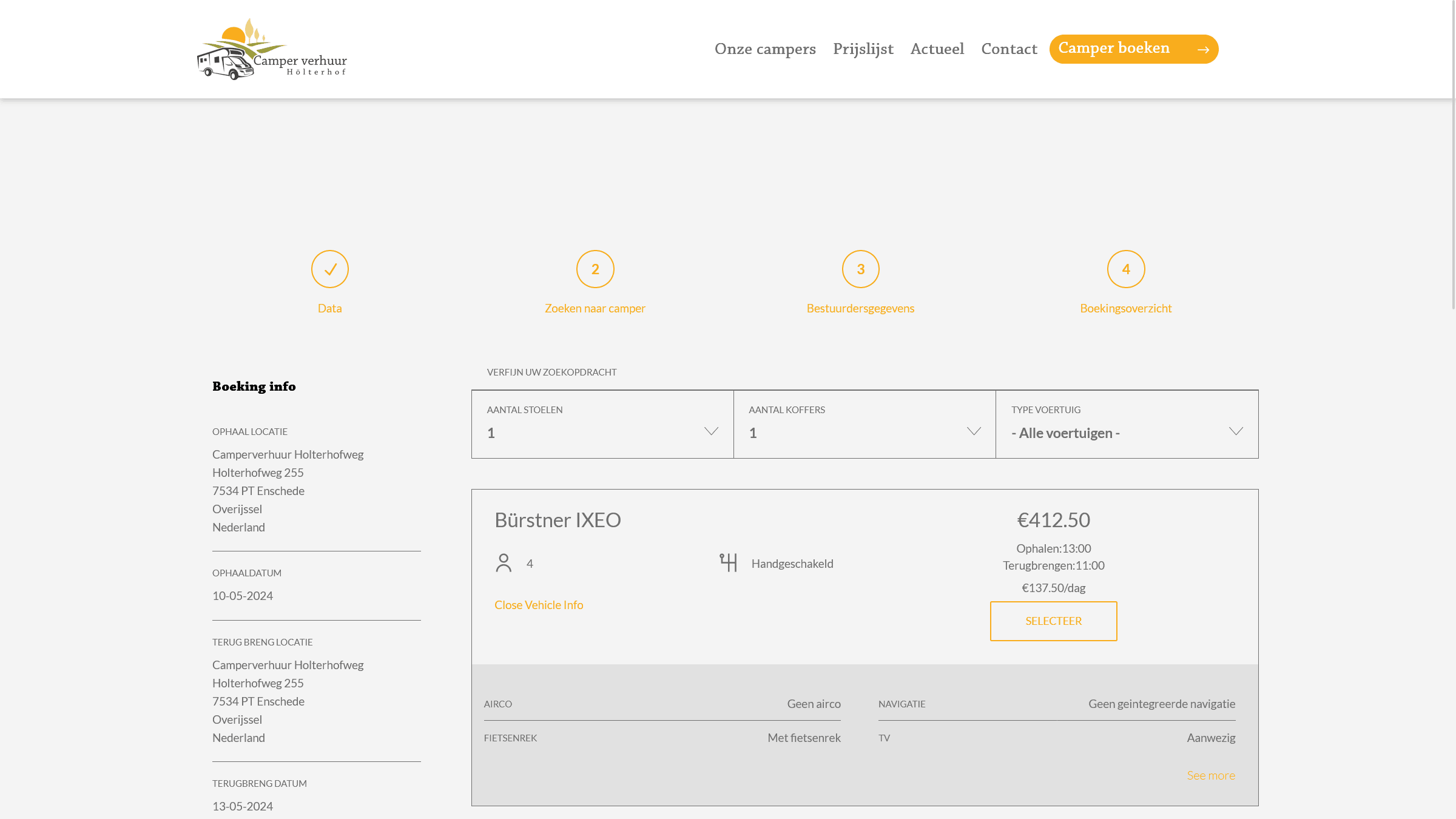Holterhof screenshot van de checkout pagina
