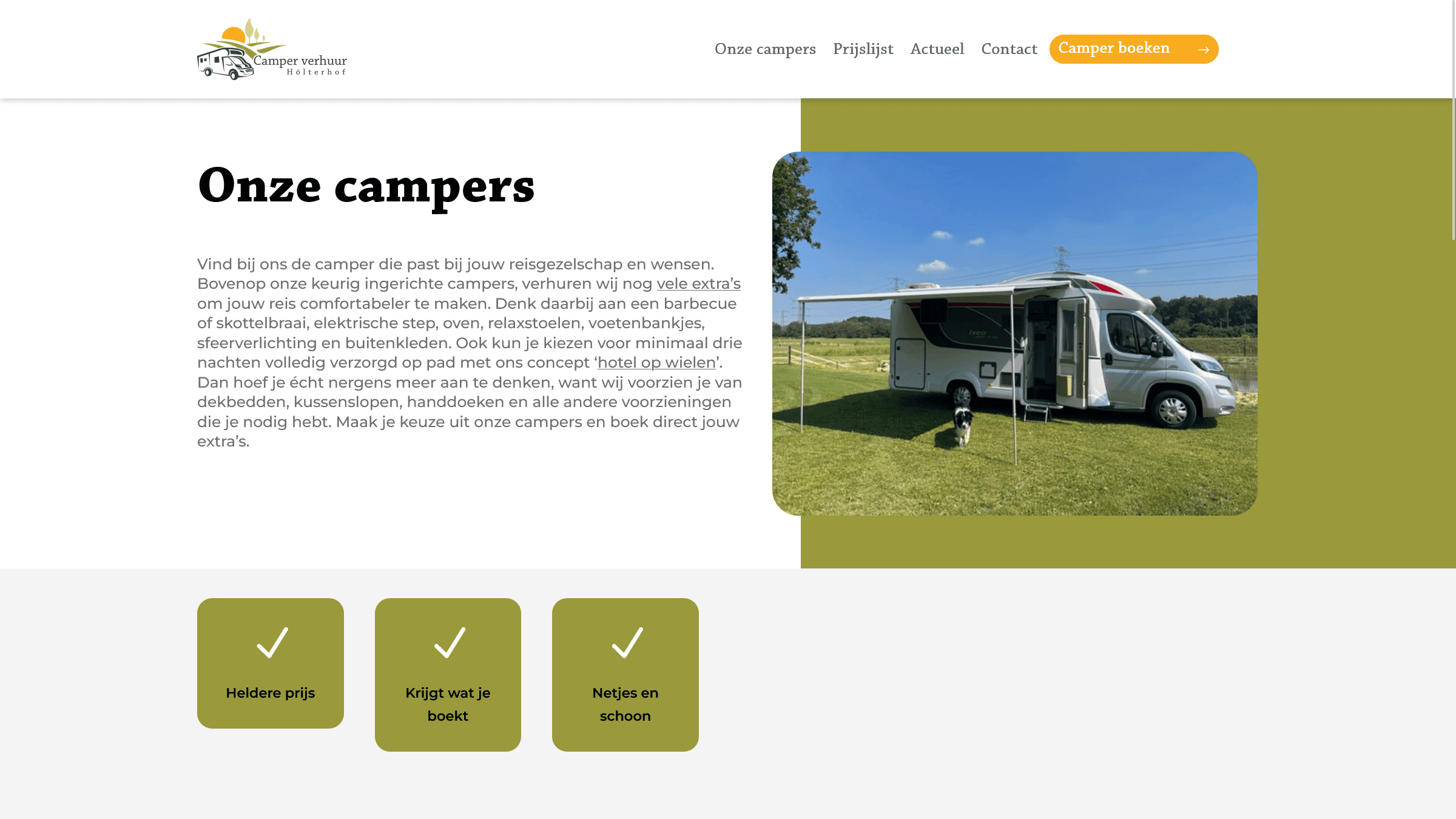 Holterhof screenshot van de camper pagina