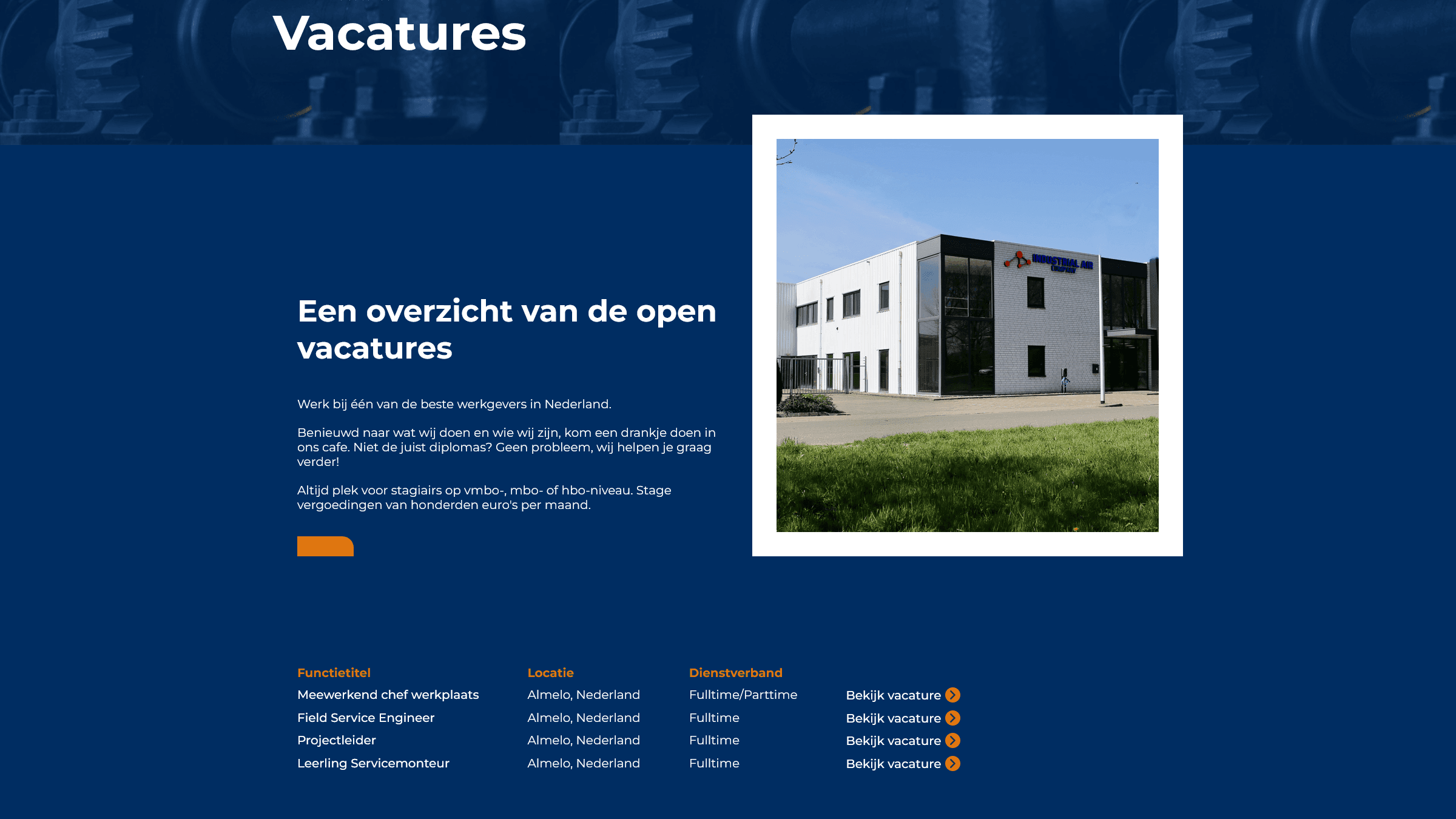 Industrial Air Company screenshot van de vacature pagina.