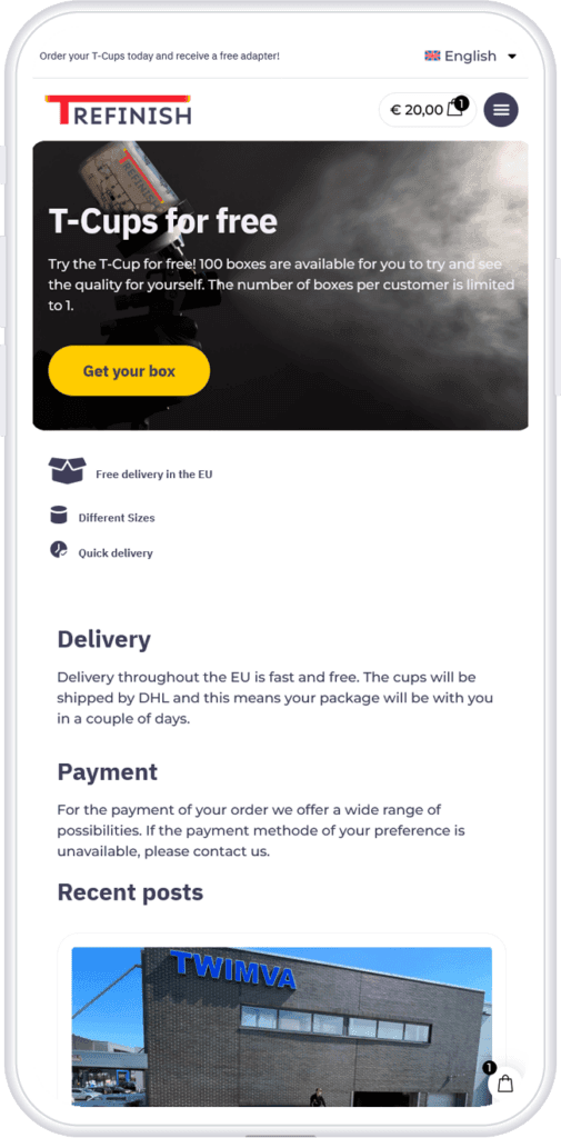 een webshop gemaakt door Dezons, mobiel voorbeeld