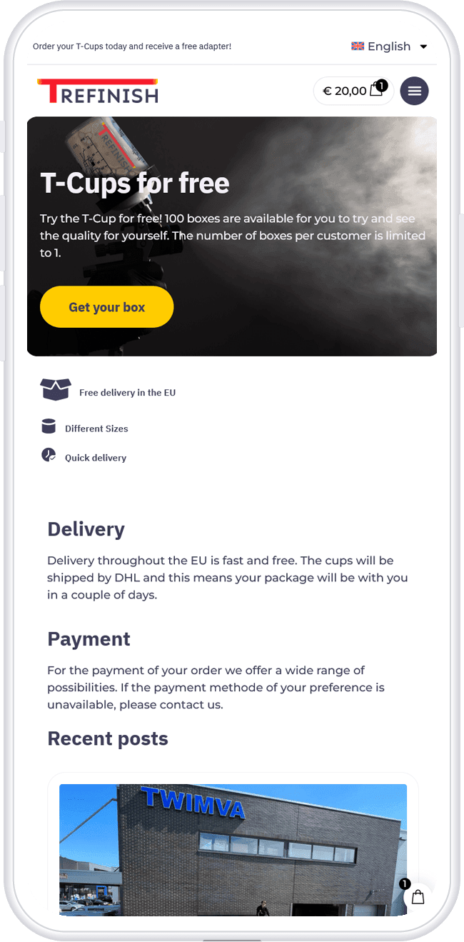 een webshop gemaakt door Dezons, mobiel voorbeeld