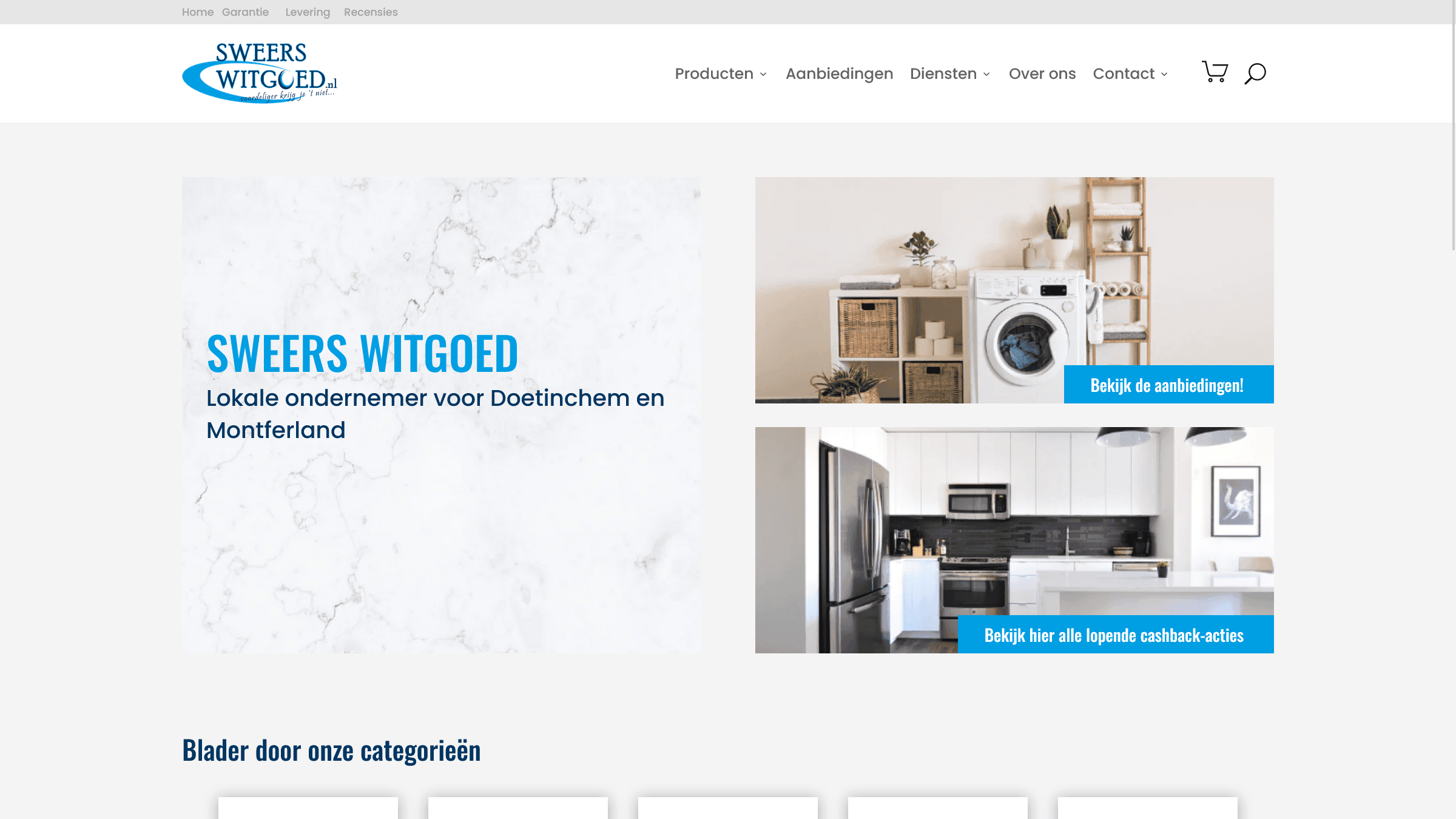 Screenshot van homepage webshop gekoppeld aan leverancier.