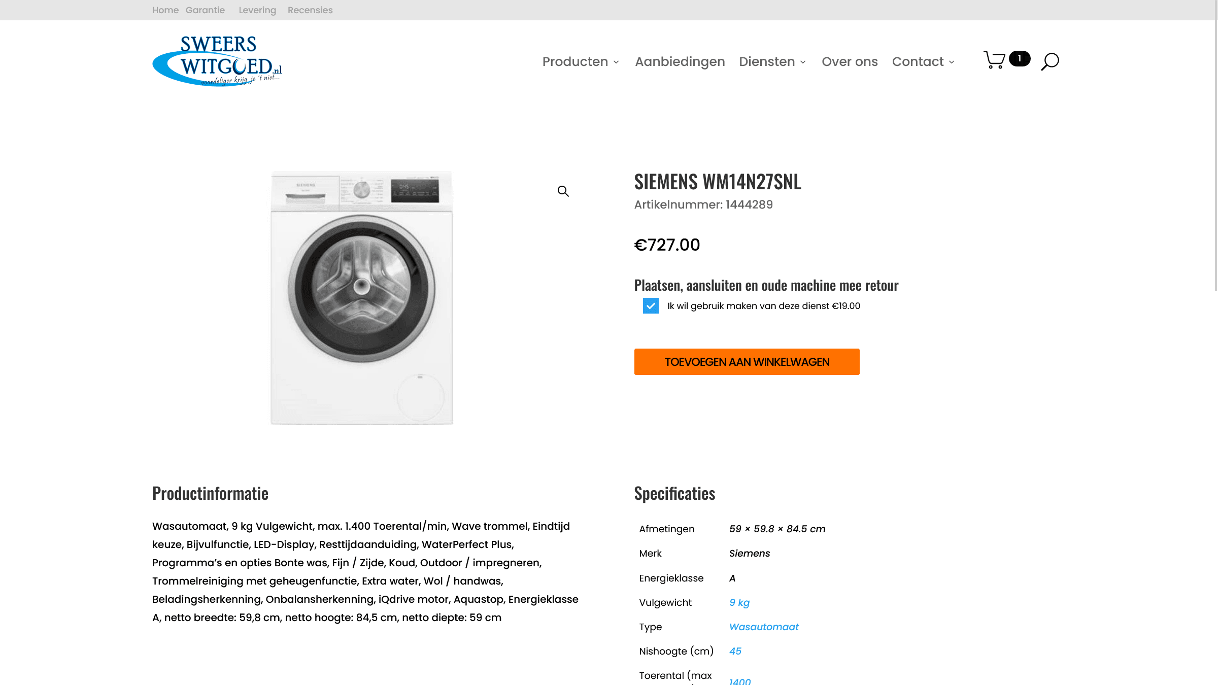 Screenshot van een automatisch geimporteerd product vanaf de leverancier op webshop.