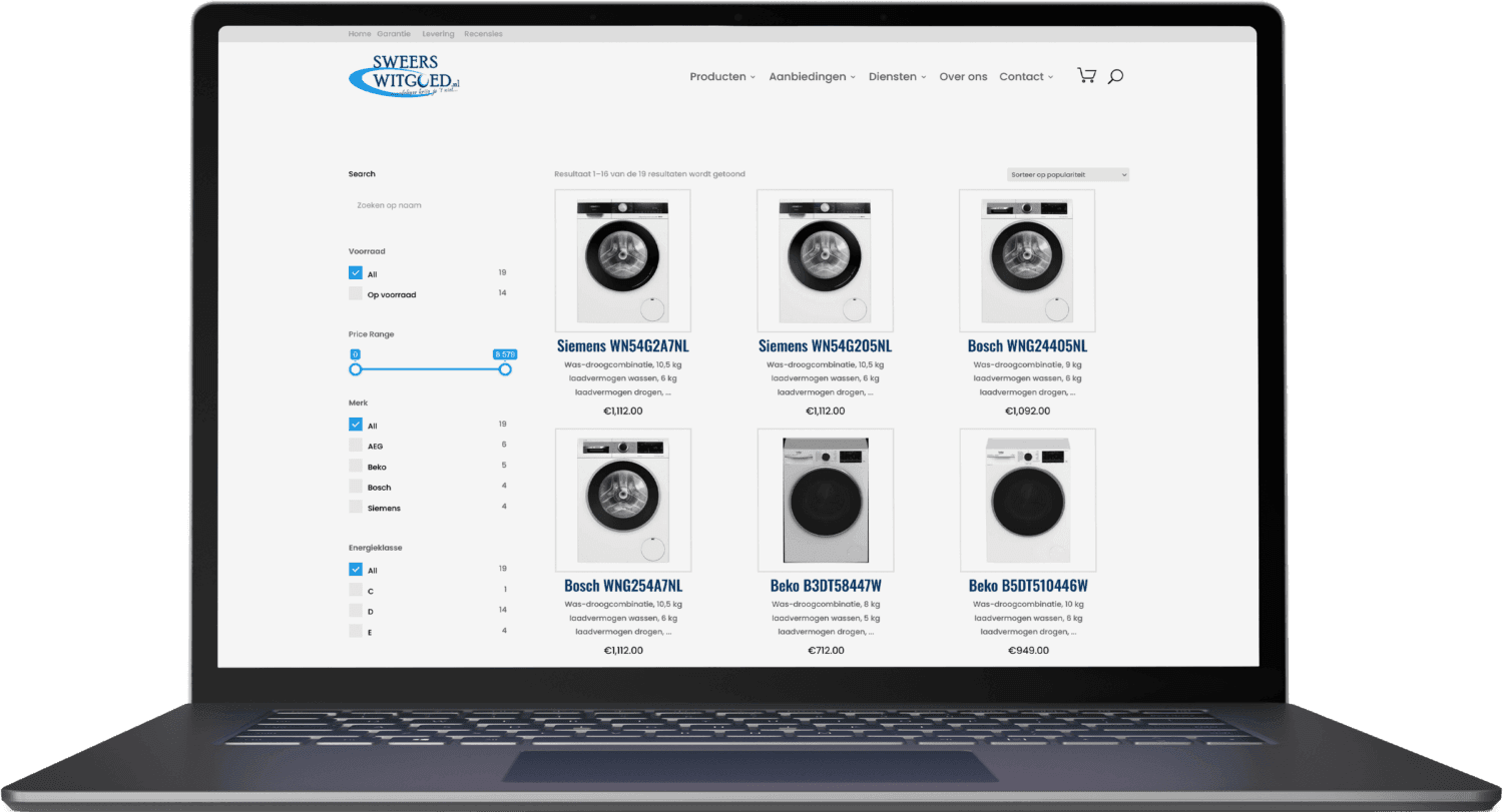 Geautomatiseerde webshop, voorbeeld op een laptop