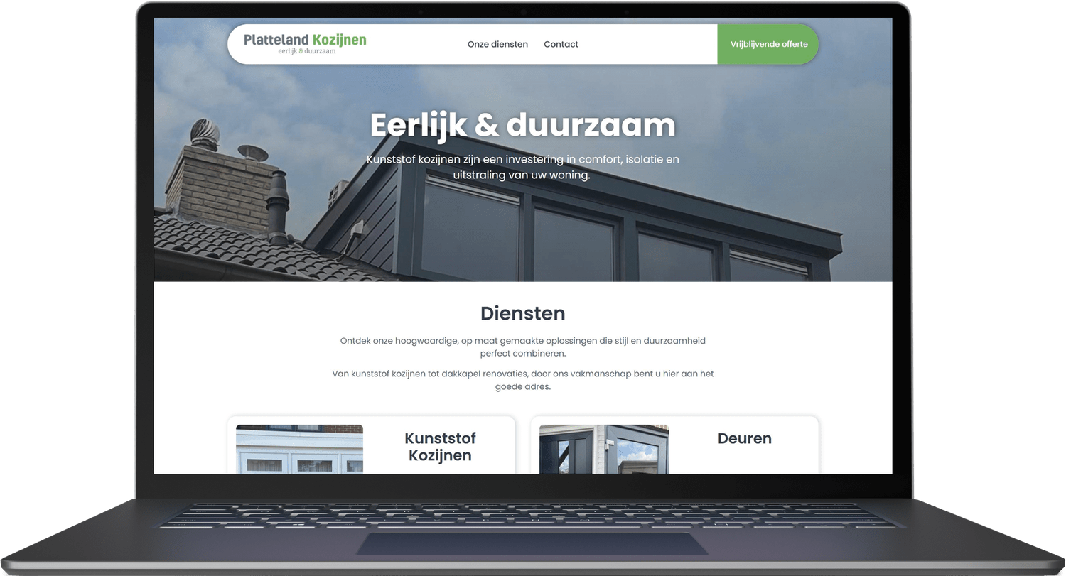 Website Platteland Kozijnen op een laptop